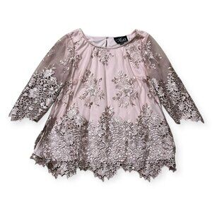Alex Evenings Women’s Lace Embroidered Top M Blush Pink 3/4 Sleeve Dressy Formal